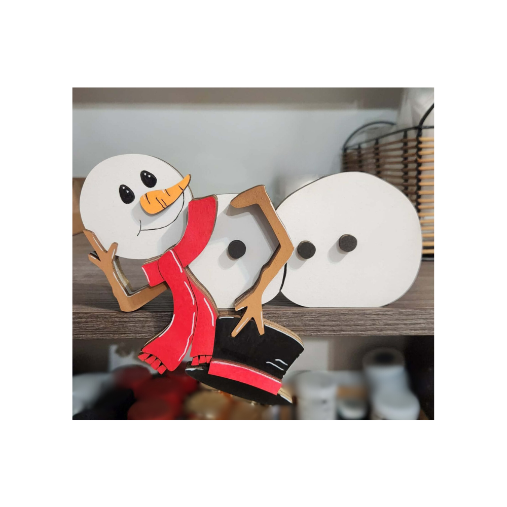 Leaning Snowman Wooden Shelf Sitter