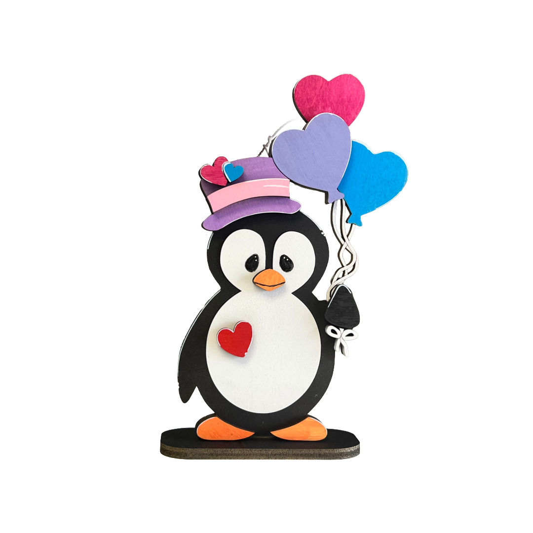 Freestanding Valentine Penguin - Heart Balloons