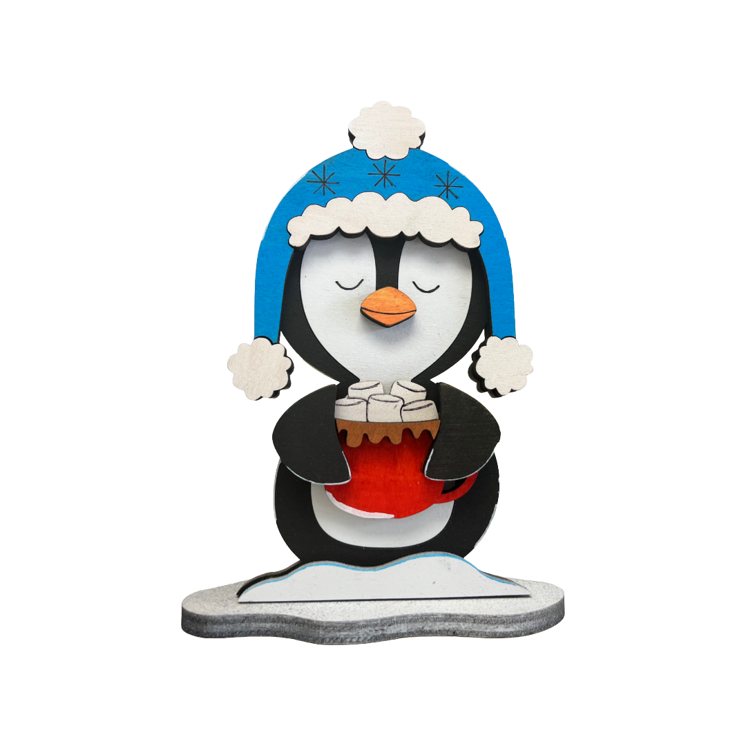 Freestanding Winter Penguin - Hot Coco