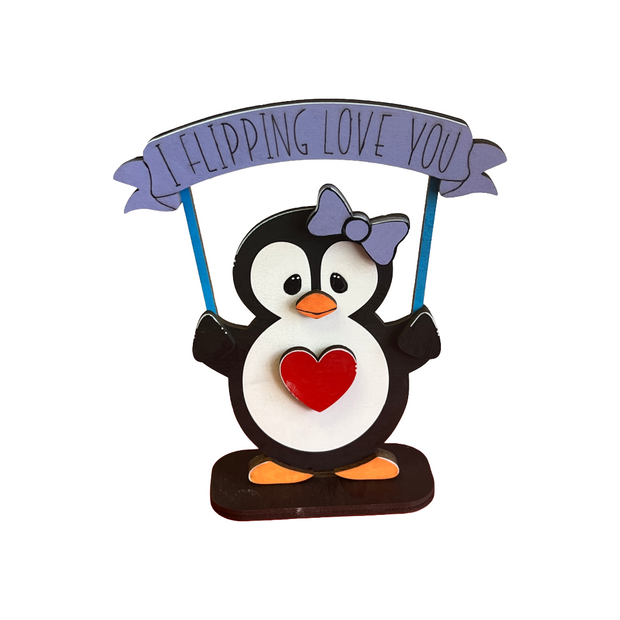 Freestanding Valentine Penguin Sign – “I Flipping Love You”