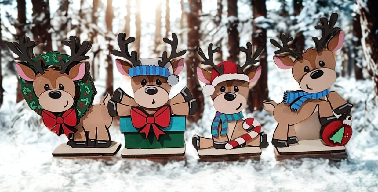 Cute Reindeer Standing Signs (Set of 4)